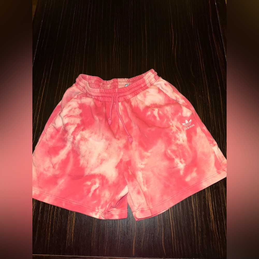 Adidas Pink Athletic Shorts with Tie-Dye Effect
